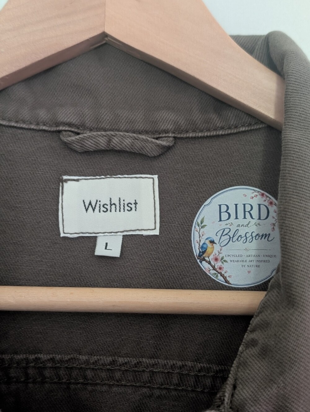 Upcycled Jean Jacket | Old Navy | Women's L | Bird & Wildflower Nature Art - Picture 2 of 12